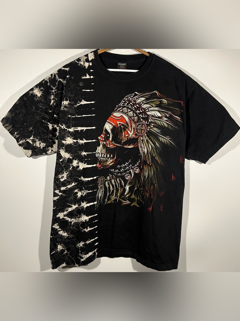 Vintage Survivors Skull T Shirt XXL Indian Chief Headdress Bleach Tie Dye Grunge